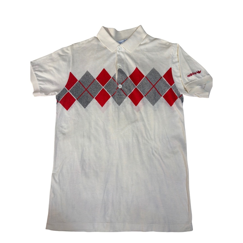Adidas Vintage 80s Ivan Lendl Argyle Polo | White Red | Trefoil Tennis Shirt